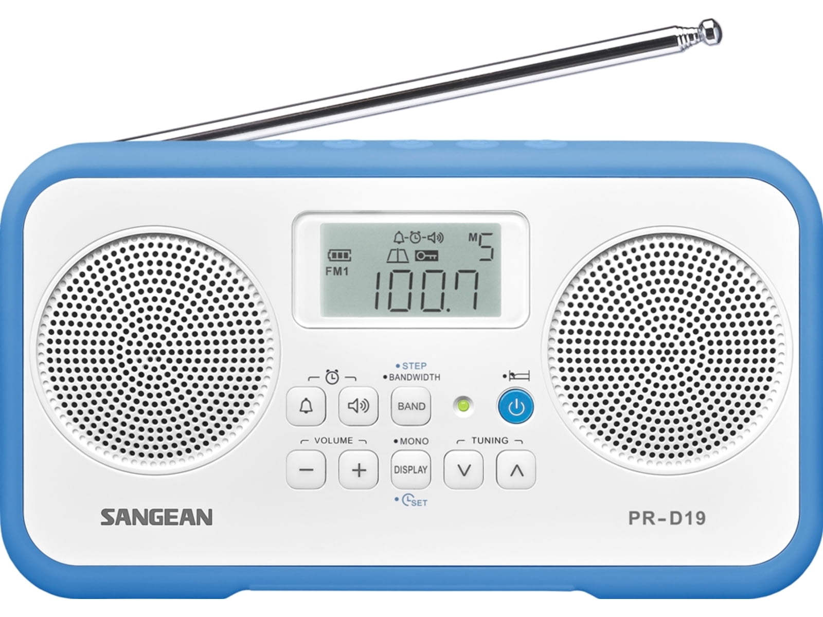 Sangean PR-D19BU FM Stereo/AM Digital Tuning Portable Radio with Protective Bumper (White/Blue)