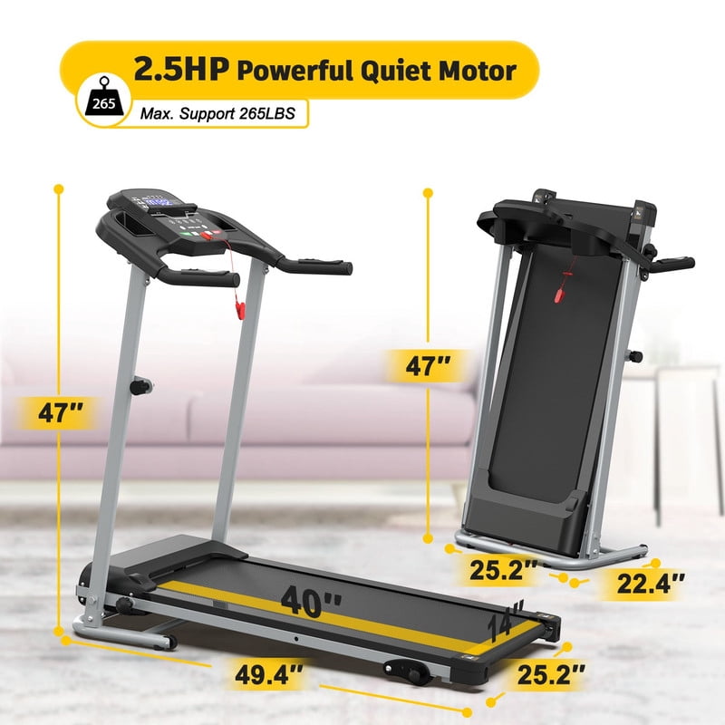 Redliro Folding Treadmill with 2.5HP Quiet Brushless Motor, Compact Running Machine for Home, LCD Display, Heart Rate Monitor, 265LBS Capacity