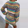 thumbnail image 4 of Fesfesfes Women Dress Comfortable Rainbow Stripes Long Sleeves Round-Neck Sweater Dress Sale Tops on Clearance, 4 of 7
