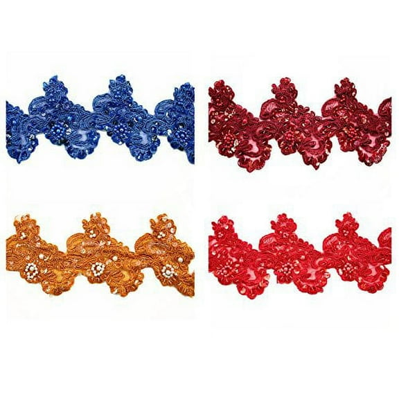 Altotux 5.25" Royal Blue Red Burgundy Colored Corded Handsewn Beaded Sequins Embroidered Lace Trim by Yard