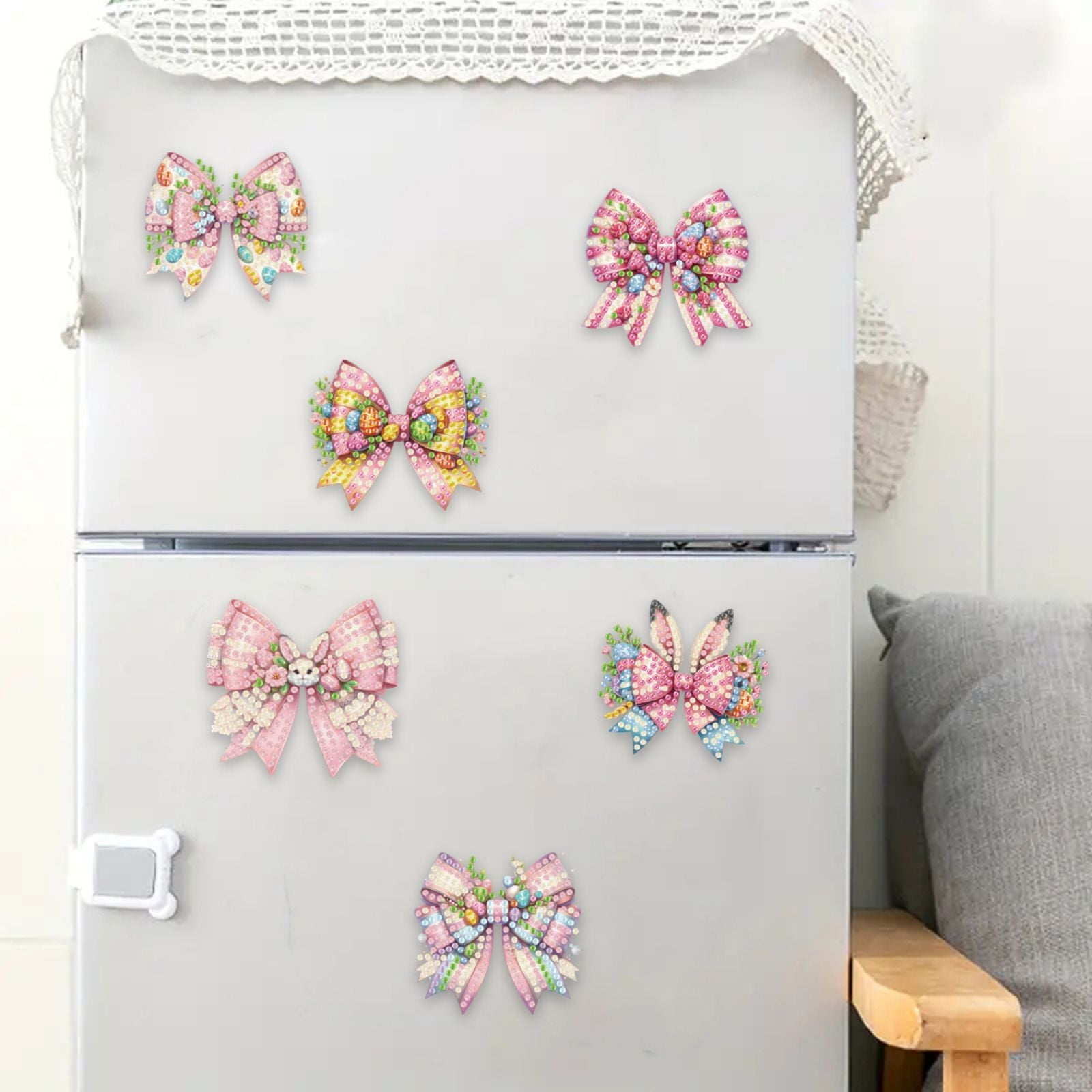 FLOPESN 6Pcs Holiday DIY Diamond Art Painting Refrigerator Magnet,Creative Design Easter St. Patrick's Day Acrylic Home Decors-Bow