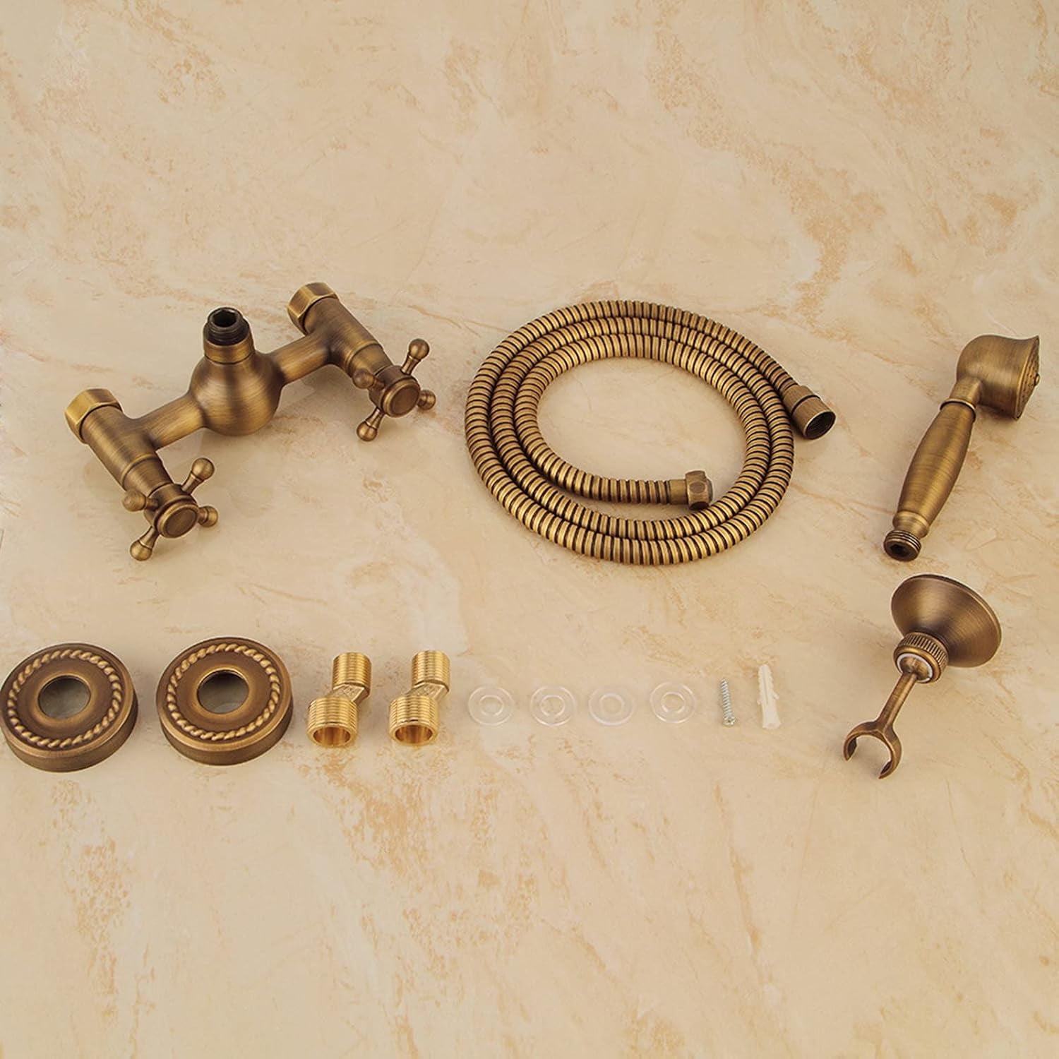 Single Function Tub Faucet Set with Handheld Shower, Wall Mounted Double Cross Handles Bathtub Faucet Easy to Use Brass Tub Filler Faucet,C