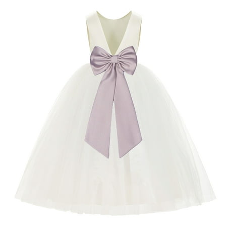 

Ivory V-Back Satin Flower Girl Dresses for Wedding Toddlers 219T