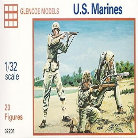1 32 Scale Tank Models WWII - US Marines: 20 piece set of 54mm Plastic Army Men Figures - 1:32 Scale by Glencoe Models ()