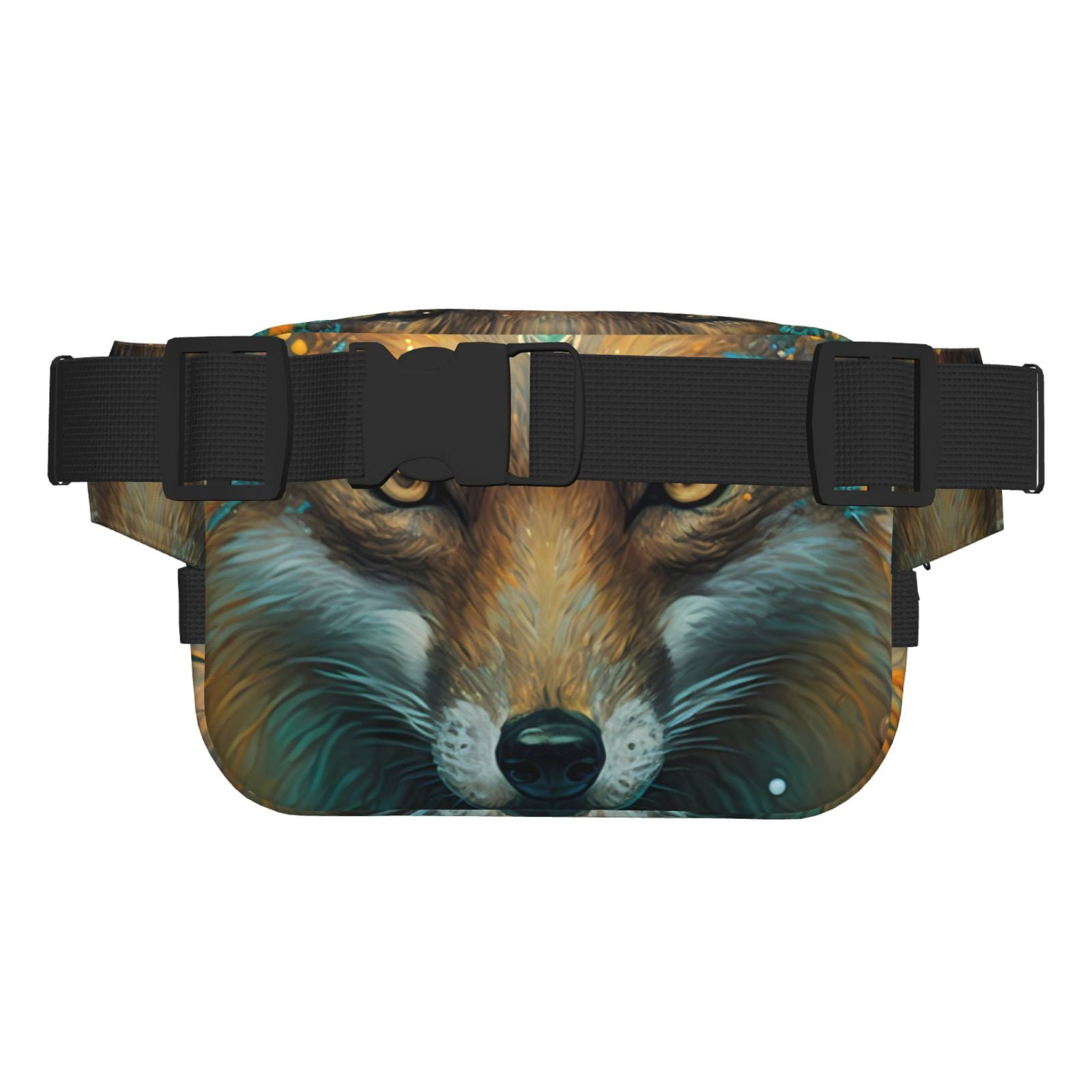 Picia Vintage Pattern Fox Print Square Double-Layer Waist Bag Mini Adjustable Waist Belt Bag Exercise Running Travel Hiking