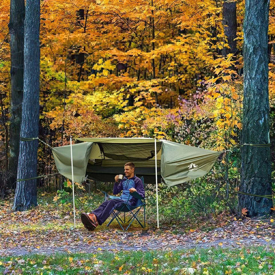 Night Cat Lay Flat Hammock Camping Tent Armygreen 1/2 Person Nylon with Mosquito Net Hanging Bed