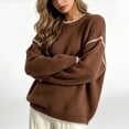 thumbnail image 4 of GILIGEGE Sweaters for Women Contrast Stitch Crew Neck Knit Sweater,Long Sleeve Drop Shoulder Loose Fit Pullover Jumper Soft Warm Casual Knitwear Top for Fall Winter Daily Wear Coffee M, 4 of 9