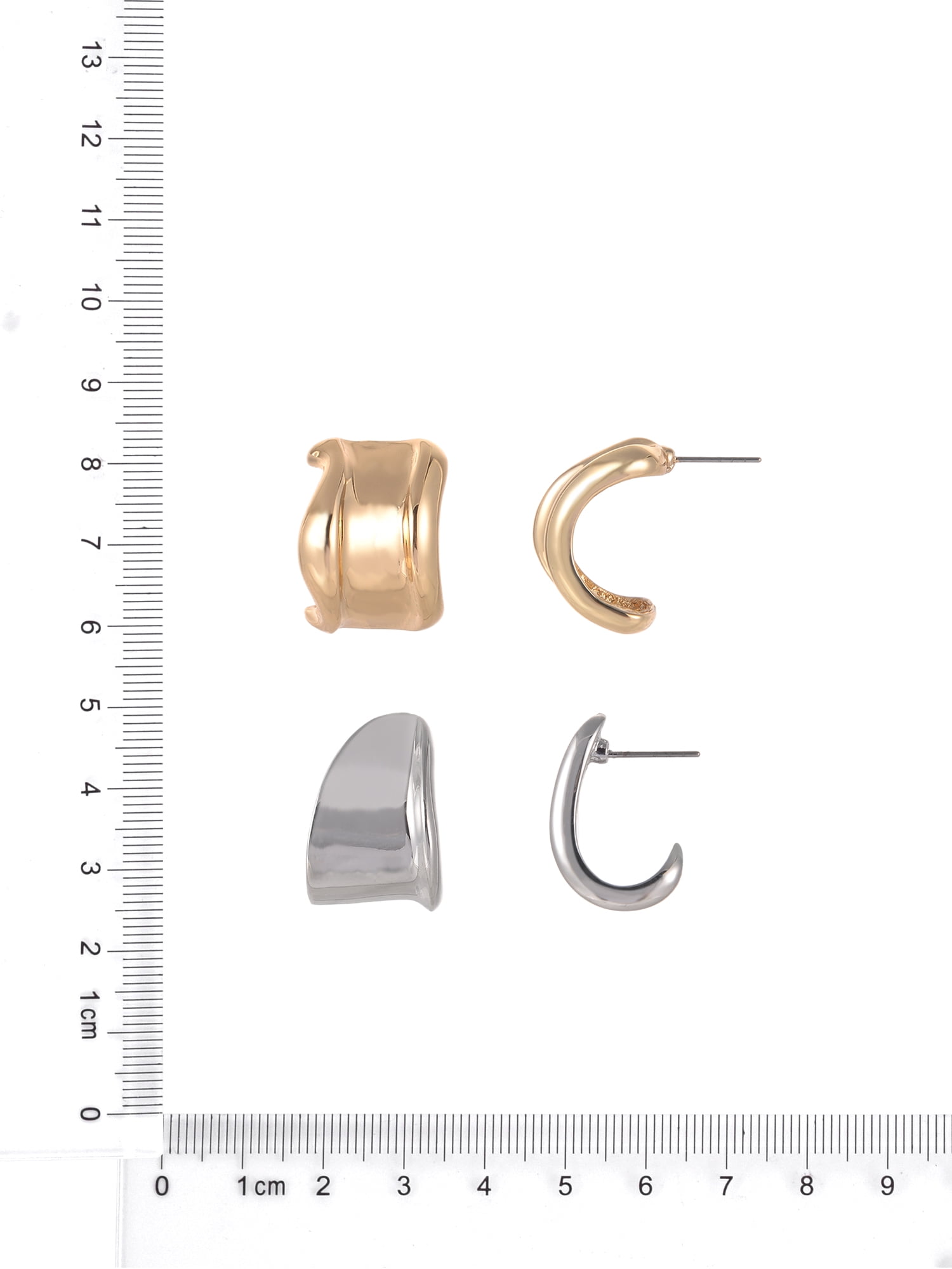 Time and Tru Goldtone and Silvertone 2-On Textured Wide Hoops Earring Set