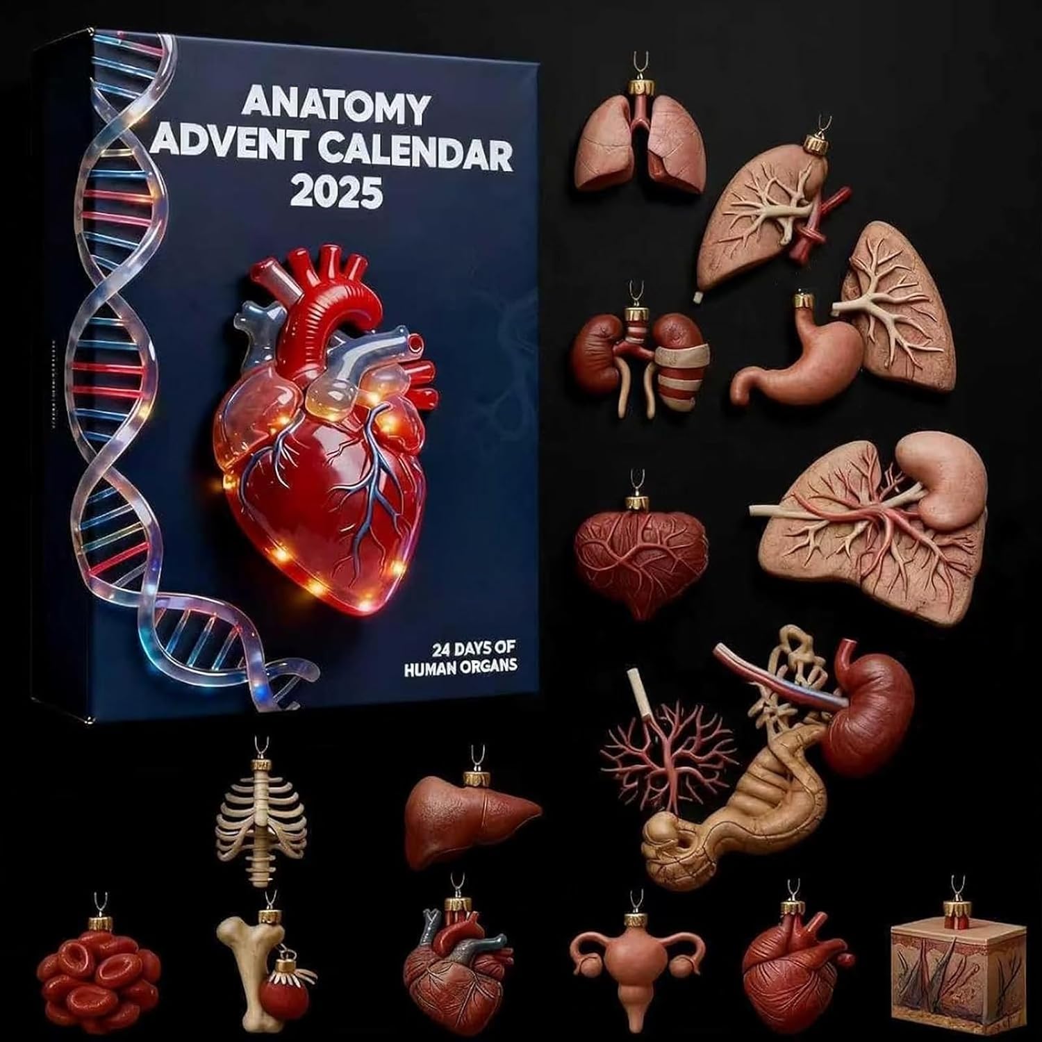 2025 Anatomy Advent Calendar, 24 Days Christmas Countdown Calendar, 24 Mini Acrylic Human Body Models Christmas Countdown Set, Fun Gift for Students, Science Fans and Holiday Home Decor(3pcs)