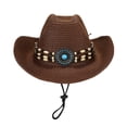 thumbnail image 4 of XINPING Women's Western Straw Cowboy Sun Hat, Wide Brim UV Protection Beach Vacation Hat with Beaded Band and Adjustable Chin Strap for Outdoor Activities, 4 of 4