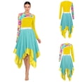thumbnail image 2 of iixpin Women Liturgical Praise Dance Dresses Long Sleeve Printed Church Worship Dancewear For Themed Party Yellow L, 2 of 5