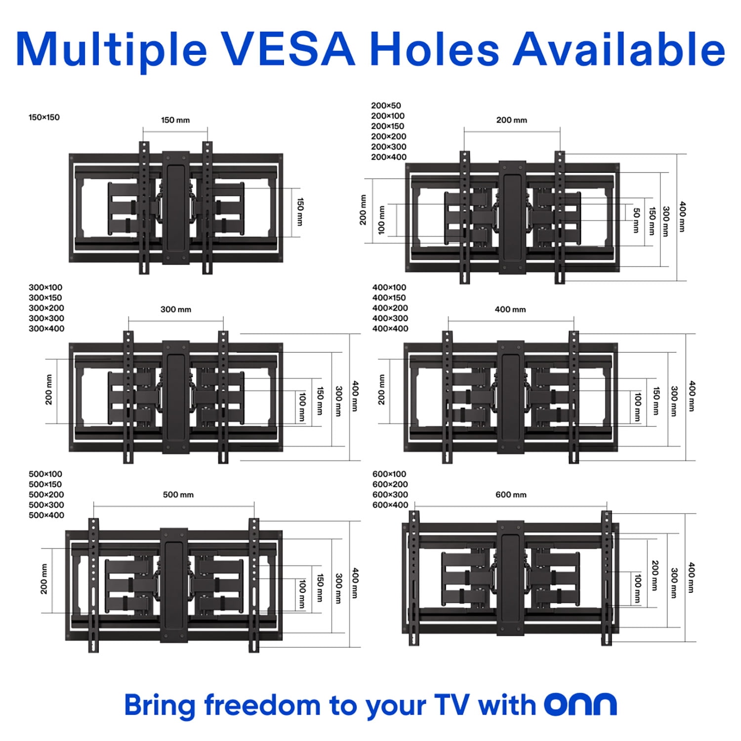 onn Ultra-slim Full Motion TV Wall Mount for 50 in to 86 in TVs, UL Listed