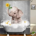 thumbnail image 3 of 4PCS Funny Elephant Shower Curtain Sets with Rugs, Waterproof Fabric Black Shower Curtain, Watercolor Oil Painting Cute African Wild Animal Wildlife Colorful Bubbles Elephant Bathroom Decor, 3 of 7