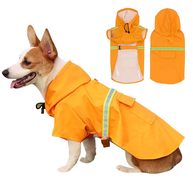 Imperméable pour Chien avec Capuche, Poche, Réfléchissant, Ajustable, Imperméable, Veste de Pluie pour Petit, Moyen, Grand