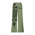 thumbnail image 4 of Wyobmus Mens Wide Leg Pants Summer Beach Pants Loose Fit Elastic Waist Drawstring Vintage Print Pants Green, 4 of 5