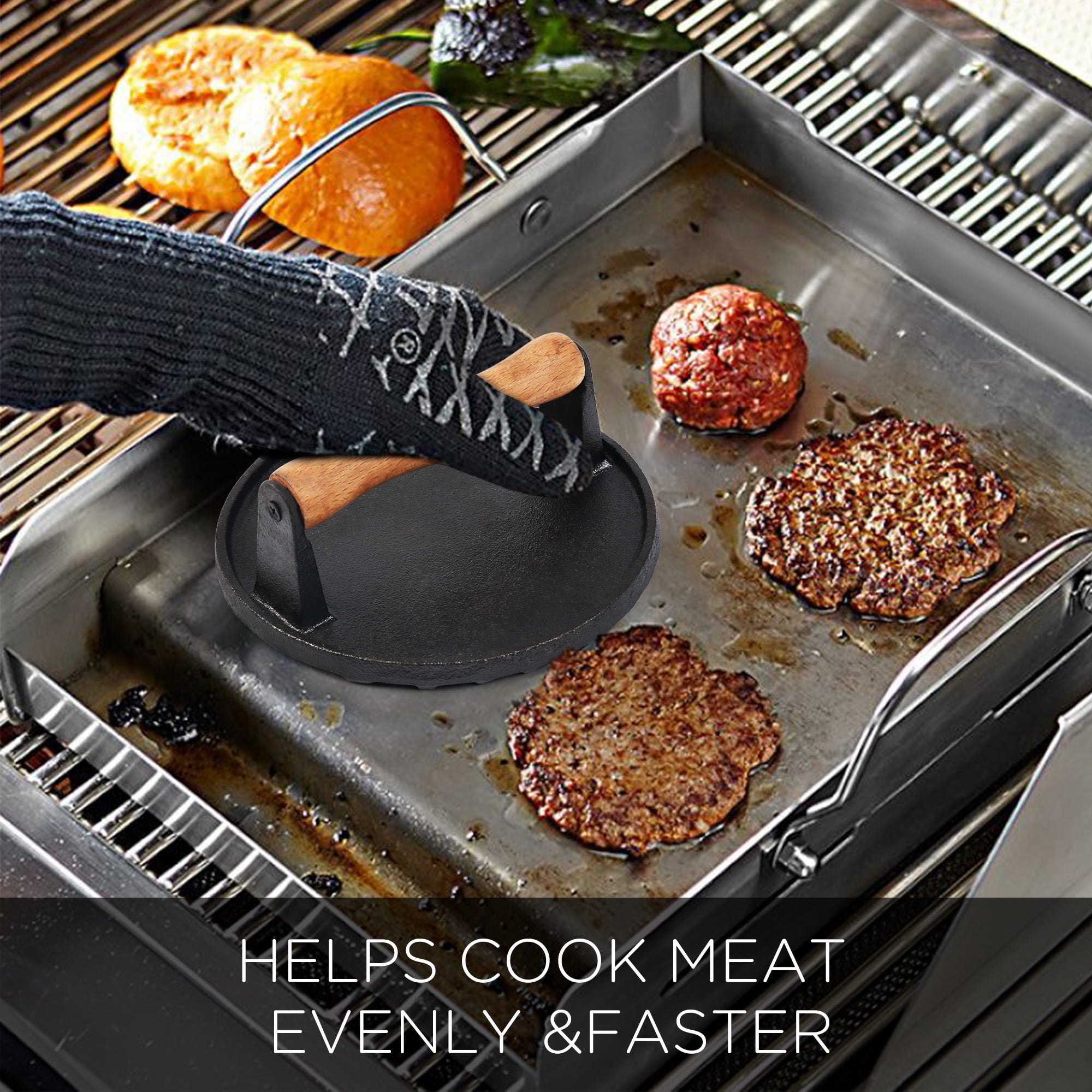 The Burger Smasher - Cast Iron Burger Press Kit w/Patty Paper Included |  Hamburger Press Perfect for Flat Top Grill, Cast Iron G