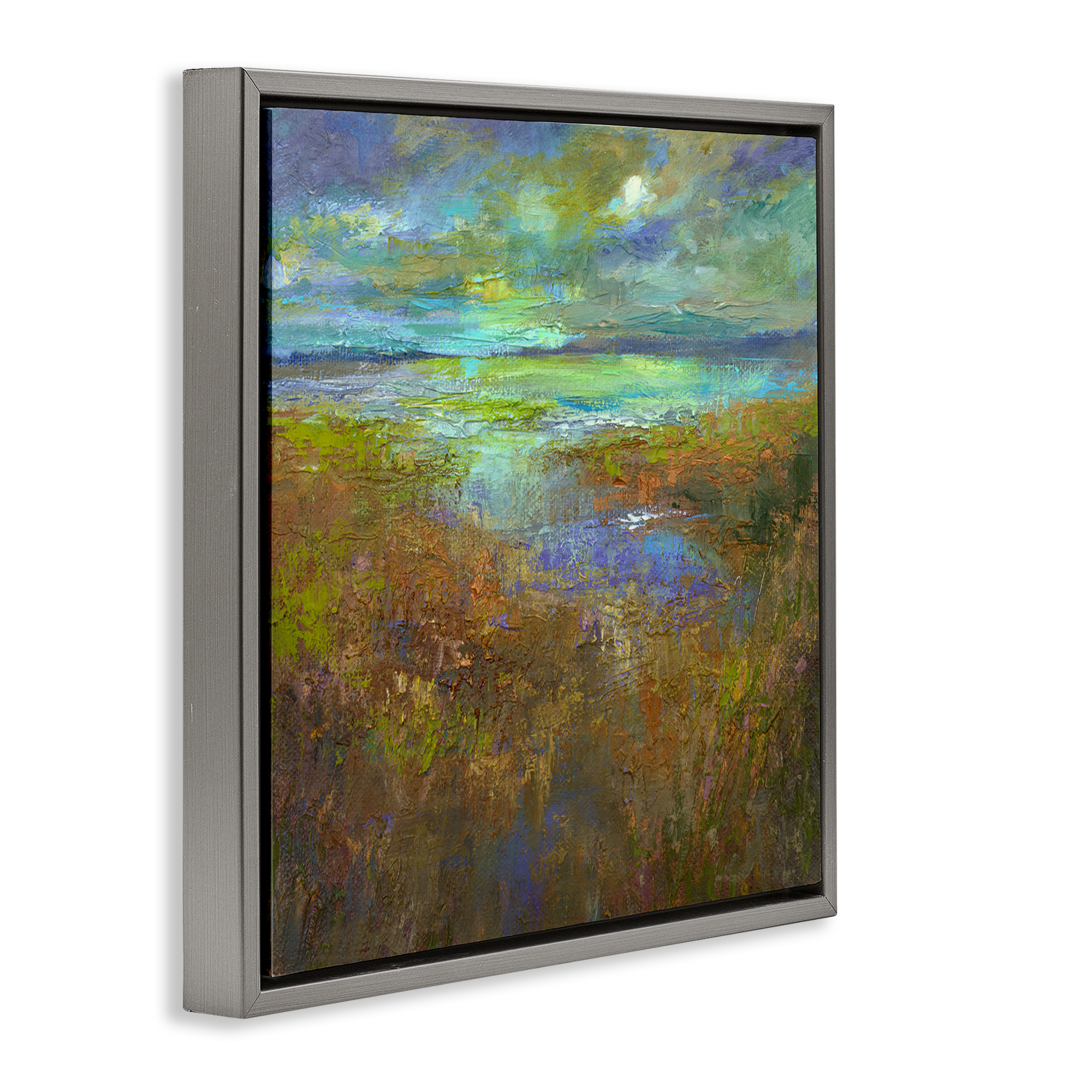 Stupell Industries Abstract Stream View Landscape & Nature Painting Gray Floater Framed Canvas Art Print Wall Art, 18 x 18