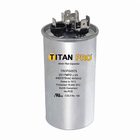Titan Pro Dual Run Capacitor,25/75 MFD,4 1/4"H TRCFD2575