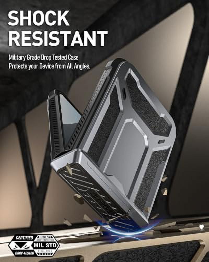 Poetic Spartan Case for Galaxy Z Flip 7 FE 5G (2025) and Galaxy Z Flip 6 5G (2024), [Kickstand][Built-in Screen Protector][Hinge Protection][20FT Drop Tested], Full-Body Cover, Metallic Gun Metal
