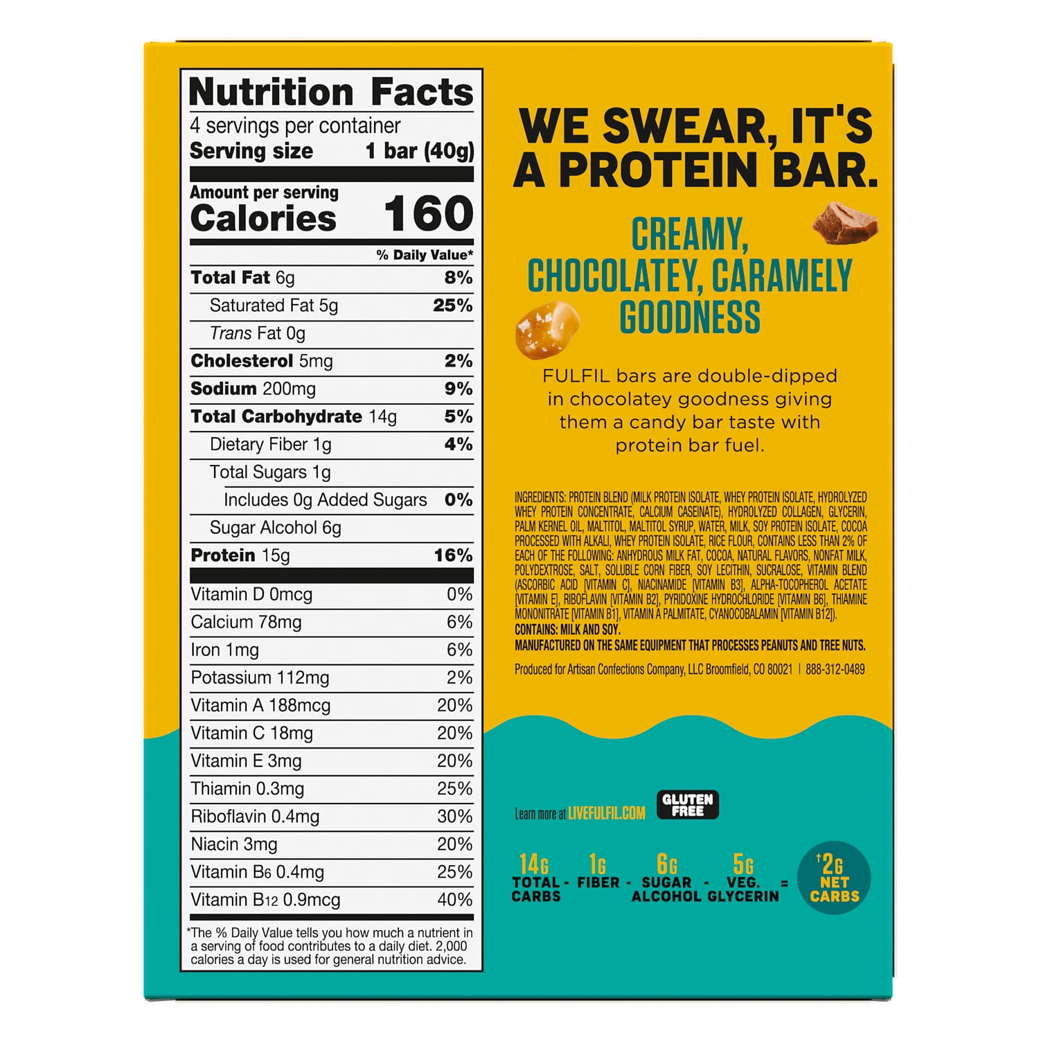 (2 pack) FULFIL Nutrition Vitamin & Protein Nut Bars, Chocolate Salted Caramel Flavor, 4 pack