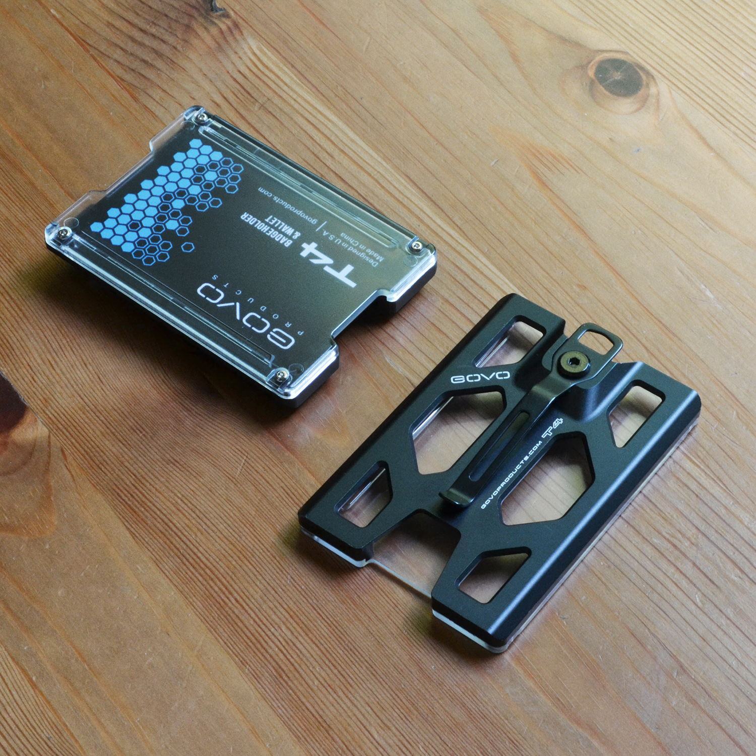 Aluminum GOVO Badge Holder/Wallet_ Durable ID Card Holder with Metal Clip and 4 Cards Slot (Black)