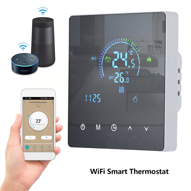 WiFi Smart Intelligent Thermostat Temperature Controller for Water Heating Equipment LCD Display Touch Button Programmable App Remote Control Underground Heating for Home Office School Hot