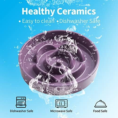 8.66 in Purple Ceramic Slow Feeder Dog Bowl for Medium and Large Breed,Fast Eater Dog Food Water Dish Heavy Wighted,Puppy Bowl for Fast Eaters,Puzzle Slow Eating Dish Modern Cute