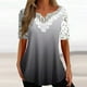 thumbnail image 1 of ICHUANYI Clearance Women's Fashion Casual Plus Size Lace V-Neck Short Sleeve Blouse T-Shirt Tops(Gray, XL) ICHUANYI WER2023080816644, 1 of 5