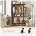 thumbnail image 3 of TONNSO T03P Portable Rolling Clothing Rack for Hanging Clothes Heavy Duty Clothes Rack with 1 Hanging Rod and 2 Side Hooks with Wheels,Freestanding Metal Garment Rack Black Adjustable Wardrobe Closet, 3 of 6