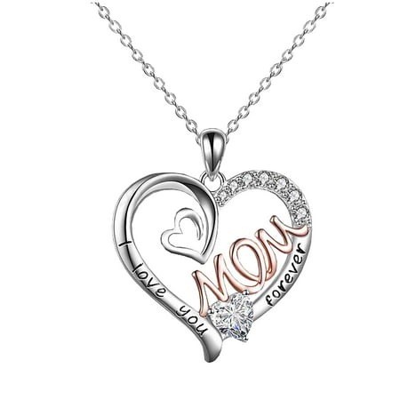 Mother's Day Gift Zeceouar Mother's Love Micro Inlaid Pendant Heart Shaped Two-tone Necklace Fashion Jewelr
