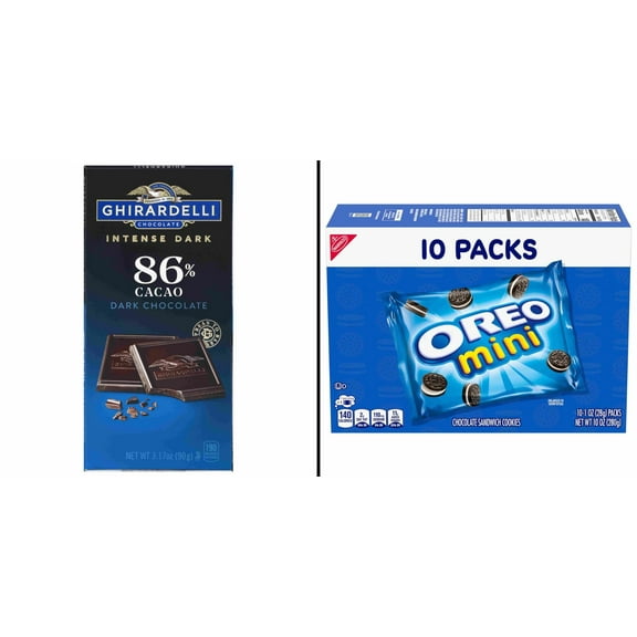 Ghirardelli Intense Dark 86% Cacao Dark Chocolate 3.17 oz & OREO Mini Chocolate Sandwich Cookies Multipack