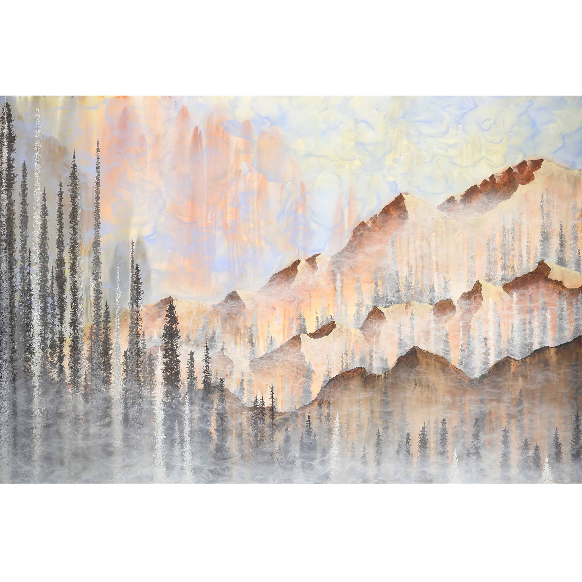 "Dawn in the Mountains" Painting Print on Wrapped Canvas