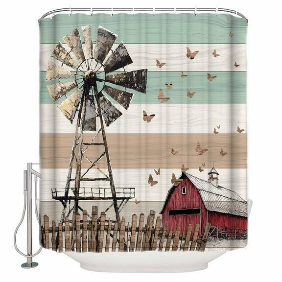 Small Stall Shower Curtain 36x78 Inch Narrow Half Size Country Farm Bath Curtains Bathroom Decor Vintage Farmhouse House Wooden Grain Waterproof Fabric Shower Curtain Set with Hooks 36 Inch