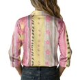 thumbnail image 4 of Endives Women's Long Sleeve Shirt Retro Floral Printed Shirt Satin Button Dwon Shirt Vacation Womens Blouse Spring Outfit Pink, 4 of 7