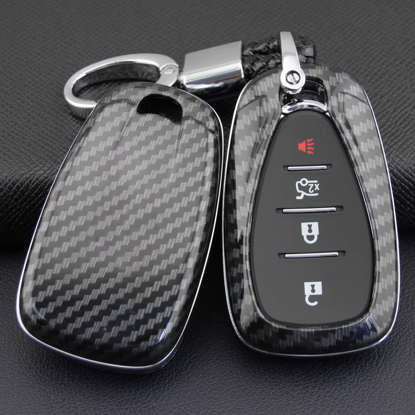 for Chevy Key Fob Cover, ABS Carbon Fiber Pattern Car Key Case Protector for 2016- 2020 2023 2024 Chevrolet Malibu Cruze Camaro Traverse Volt Trax Equinox Blazer with Keychain