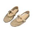 thumbnail image 4 of pwidon Women's Round Toe Mary Jane Flat Shoes Breathable Fishnet Mesh Rhinestone Adjustable Buckle Wedding Casual Walking Loafers Beige 5, 4 of 4