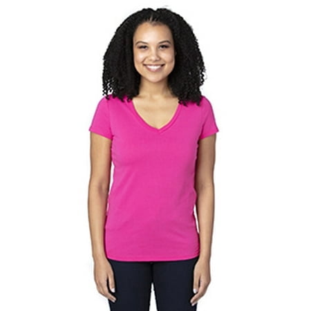 Ladies' Ultimate Short-Sleeve V-Neck T-Shirt - HOT PINK - 2XL
