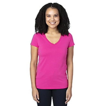 T-Shirt à Manches Courtes Col en V pour Femmes - Rose Vif - 2TG