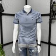 thumbnail image 2 of Ropa de calle de alta calidad para hombre, camisetas ajustadas con cuello, polo a rayas, camiseta para hombre, color azul, Kpop Gym Katoen 5xl, 2 of 5