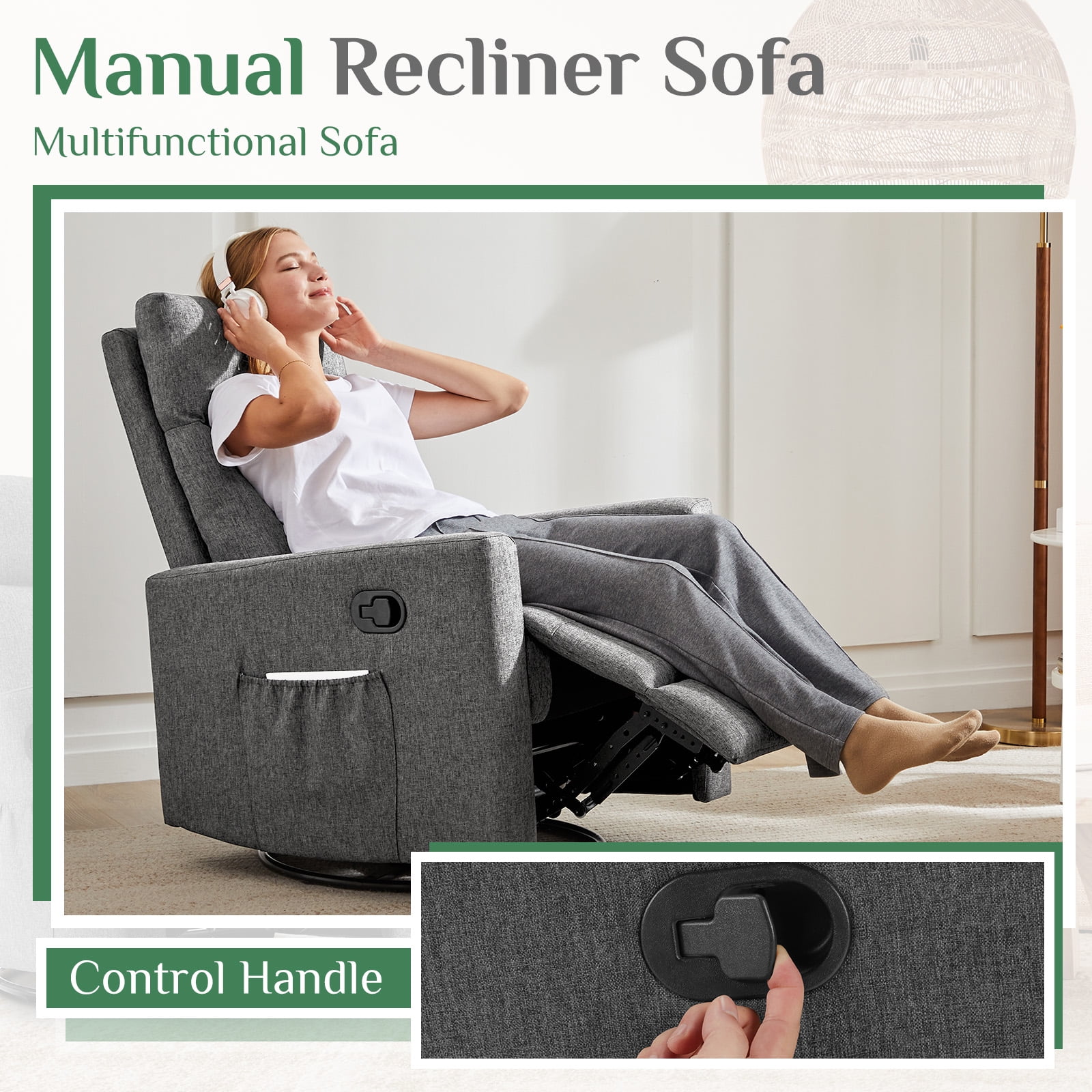 Gianna Swivel Recliner Chair, Living Room Glider Rocker Recliners, Nursery Massage Rocking Chairs