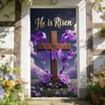 thumbnail image 4 of VBBHG He is Risen Easter Door Cover - Religious Christian Decorations with Cross & White Lilies, Purple Resurrection Sunday Banner for Front Door, Holy Week Church Home Wall Backdrop Decor, 4 of 6