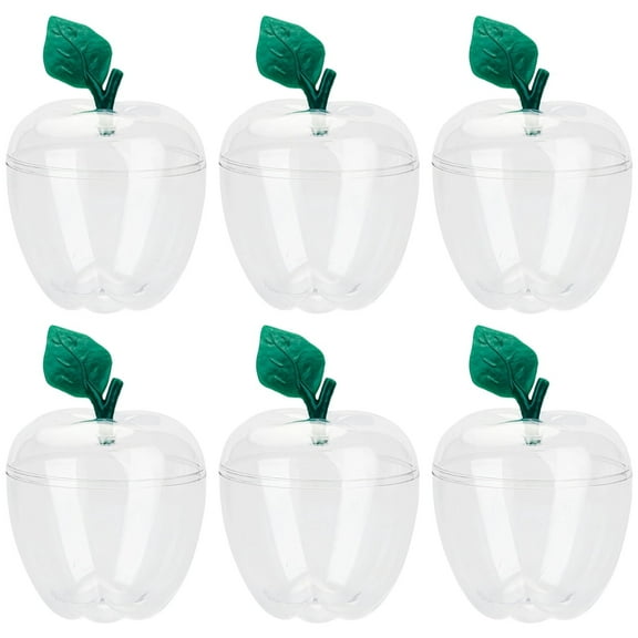 6 Pcs Clear Apple Container,with Green Leaf Design,Apple Shaped Candy Toy Filling Containers Jar,Ideal for Storing Small Items,Gifts,and Decorations(5000ml)