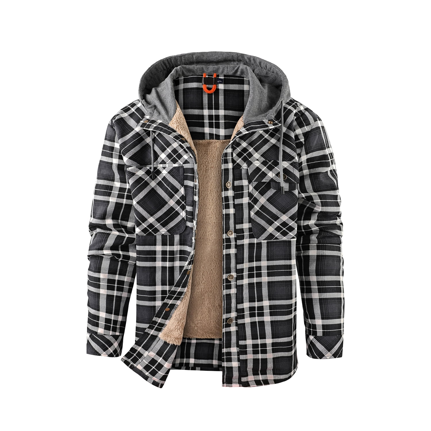 Fexilor Men's Flannel Shirt Jacket with Hood Long Sleeve Fleece Coat