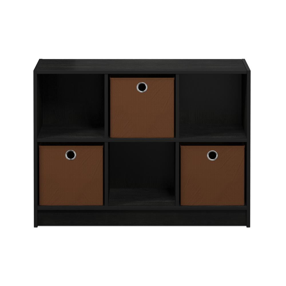 Furinno 99940 Basic 6 Cube Storage Organizer Bookcase Storage with Bins, Americano/Medium Brown