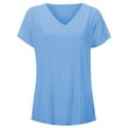 thumbnail image 5 of MIXUE Boho Tops For Women Summer Solid Color V Neck Short Sleeve Casual Soft Tshirts Outwear,Blue,M, 5 of 9