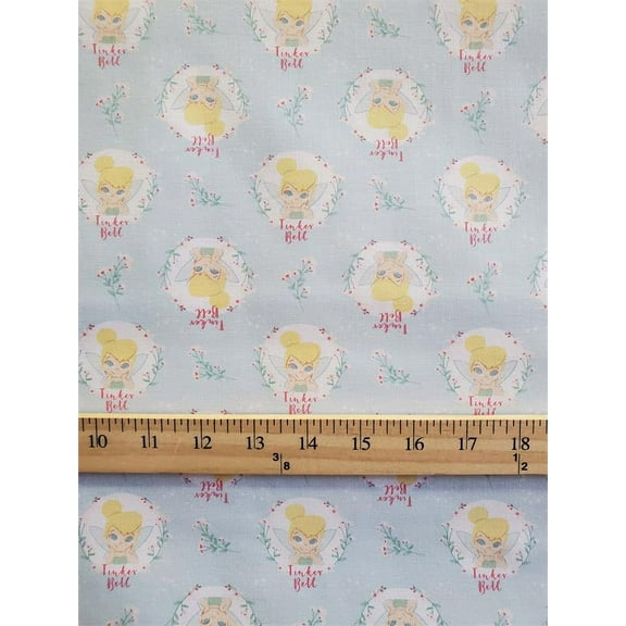 100% Cotton Fabric Tinker Bell, Thoughtful pose All Over pattern- Sky Blue / SBY