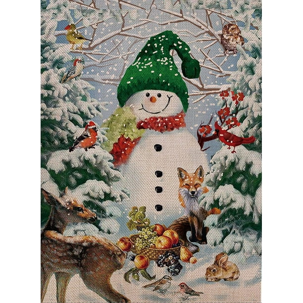 Merry Christmas Garden Flag Winter Snowman Double Sided Deer Owl House Yard Flag For Xmas Outside Animals Christmas Yard Decorations Vintage Seasonal Outdoor Flag 12 X 18 Walmart Com Walmart Com