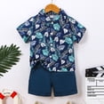 thumbnail image 2 of JAJAHO Boys 2 Piece Summer Beach Outfits Hawaiian Lapel Short Sleeve Button Down Shirt And Shorts Casual Tropical Print Matching Set For Kids 1-5T Stylish Outfit, 2 of 8