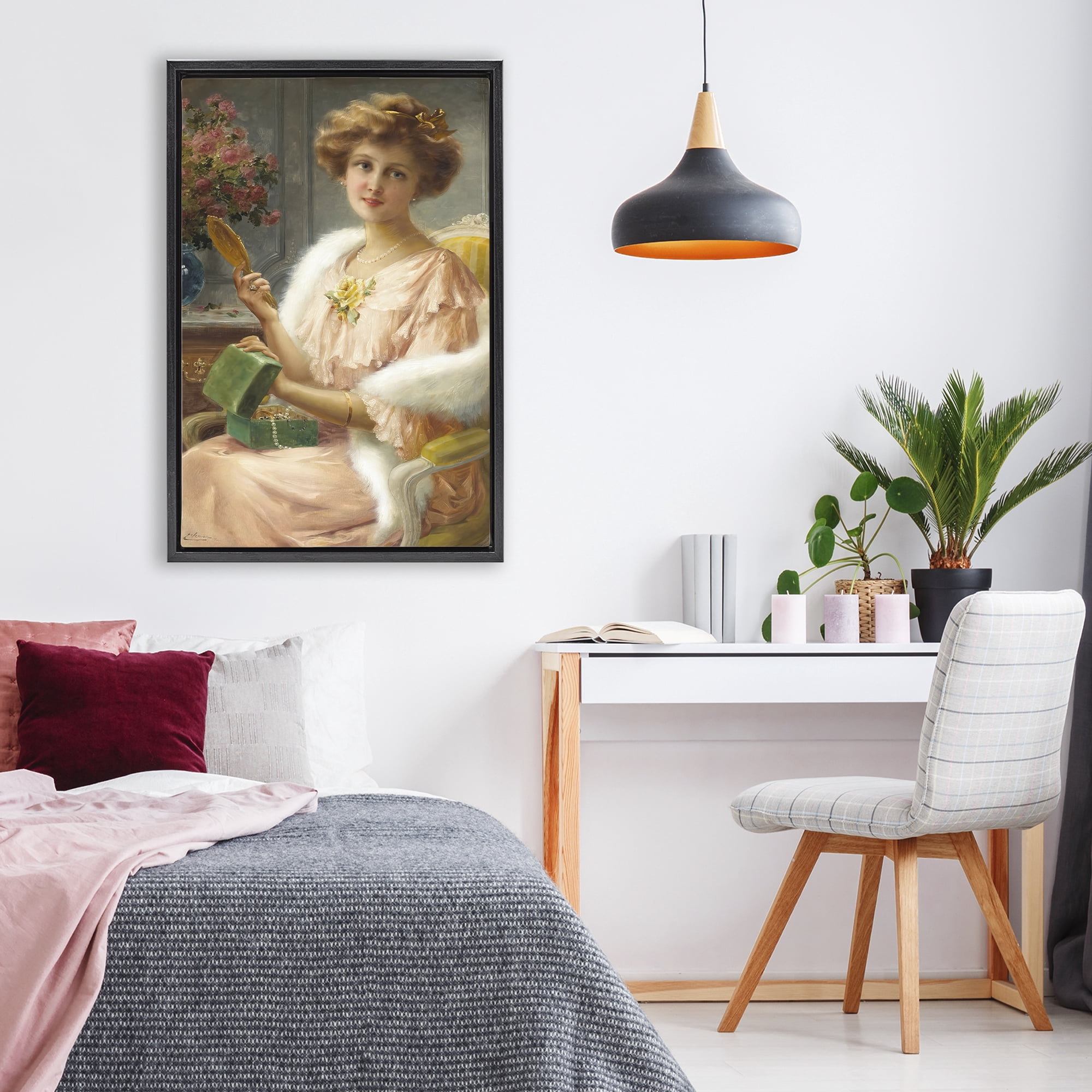 Stupell Industries Young Lady with Mirror Black Framed Floater Canvas Wall Art, design by Tina LeCour