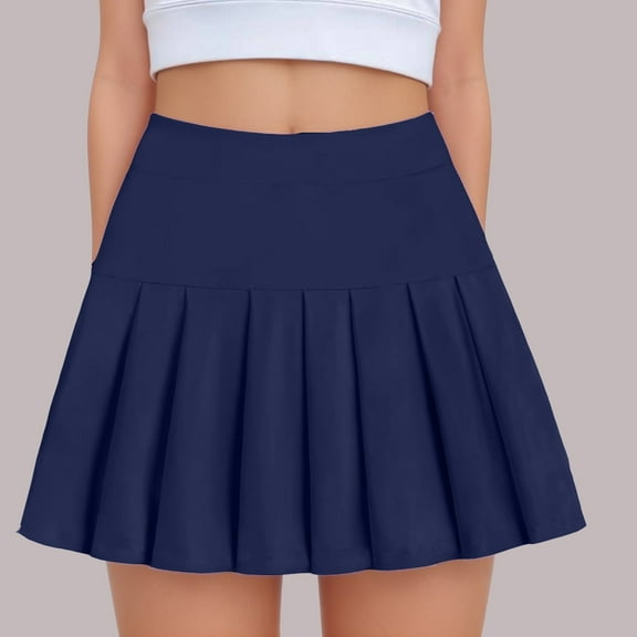 WFJCJPAF Clearance! Girls' School Uniform Dress - 2 Pack,Girls Casual Spring And Summer Solid High Waist Kids Skirt - Dark Blue - 11 Years